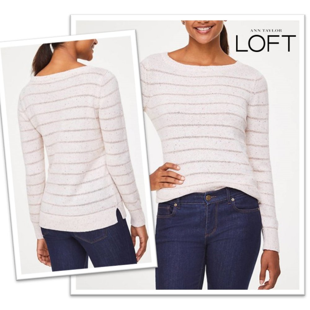 LOFT Metallic Gold Striped Knit Sweater - Confetti, Size S